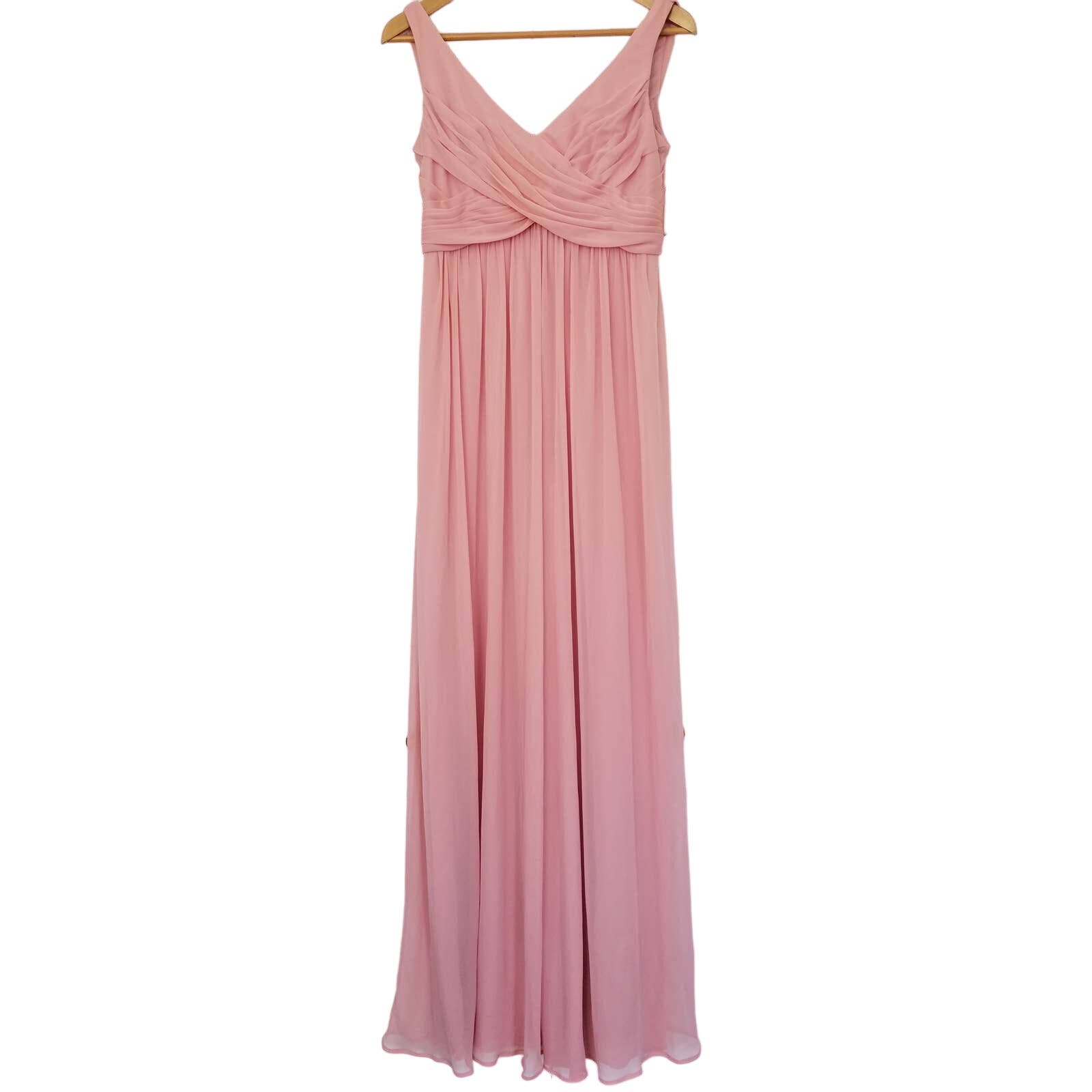 David's Bridal Pink Ruched V-Neck Gown